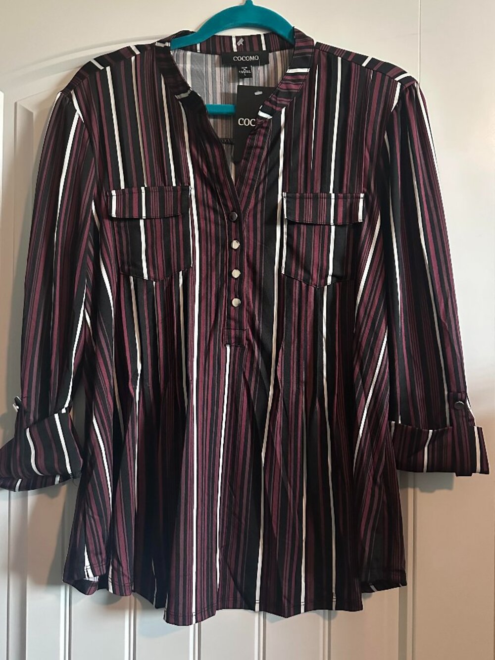 Cocomo Burgundy/Black Stripped Pleated Top L